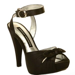 Chinese Laundry Y2K Black Satin Heels with Bows size 8.5 NWOT